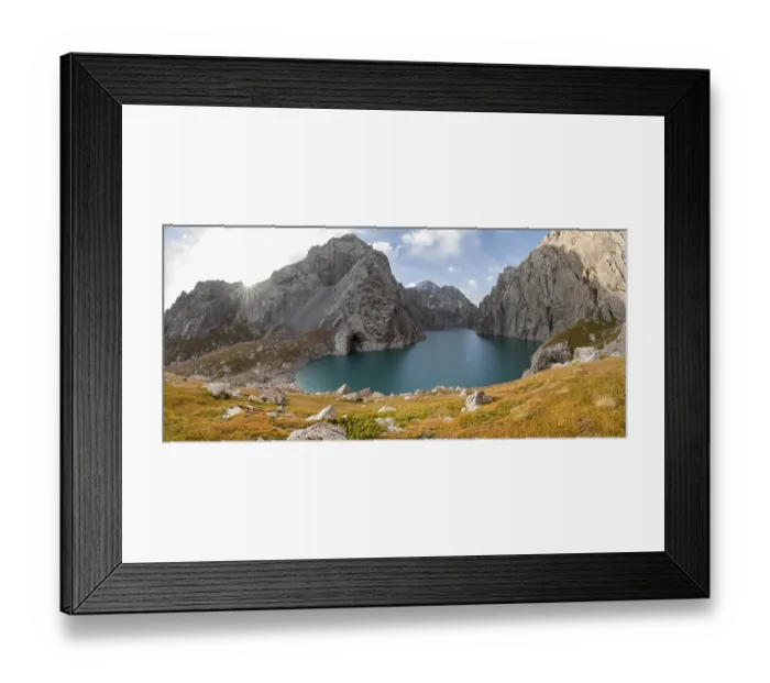 Framed Print : Mountain lake Kol Suu rocky steep mountains Framed Print : Mountain lake Kol Suu rocky steep mountains