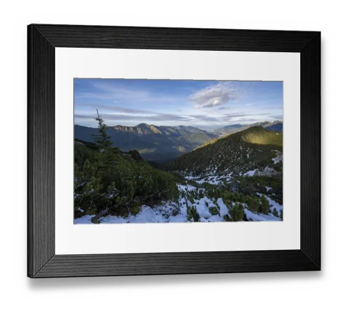 Framed Print : Forest-covered mountain landscape of the Ammergau Alps