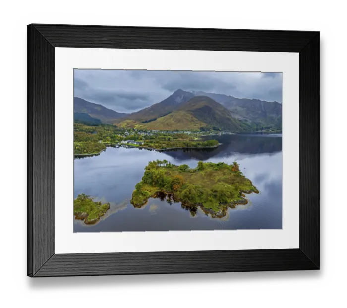 Framed Print : Mountains reflected in fjord, coast Framed Print : Mountains reflected in fjord, coast
