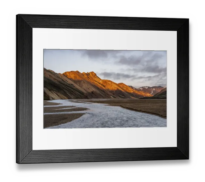 Framed Print : River in front of landscape at Landmannalaugar