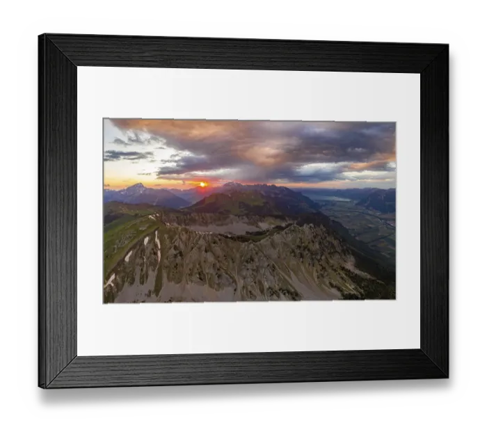 Framed Print : Aerial view of the Combe de Dreveneuse above Monthey at sunset in the canton of Valais