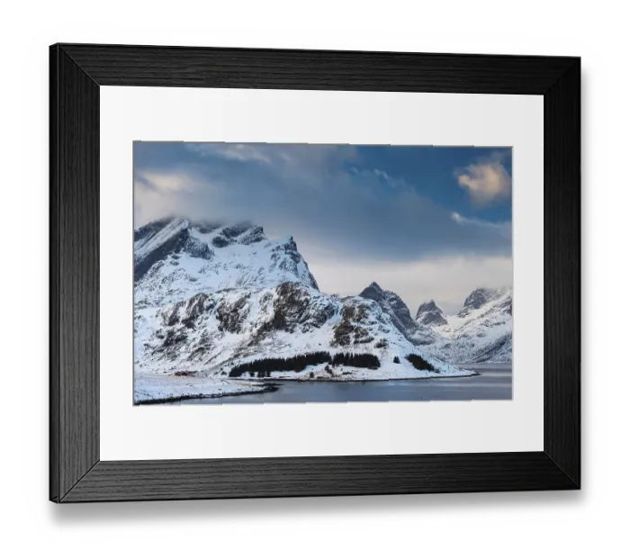 Framed Print : Winter Scandinavian landscape by the fjord
