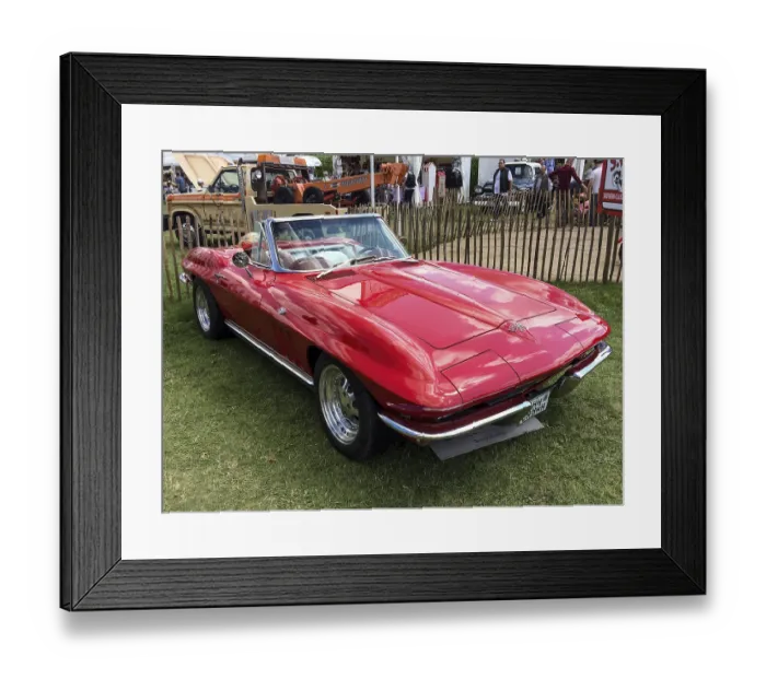 Framed Print : Classic historic sports car US muscle car Chevrolet Corvette C2 Sting Ray Stingray from 60s 1965