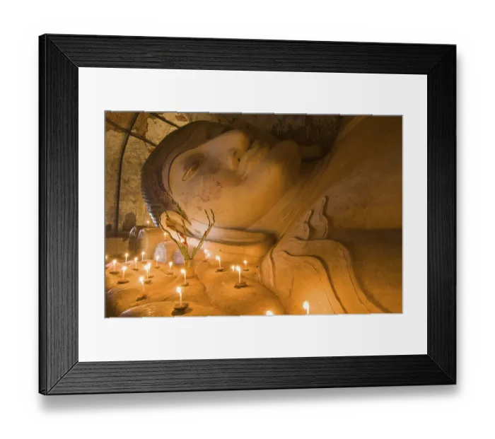 Framed Print : Head of the reclining Buddha, Shinbinthalyaung Temple