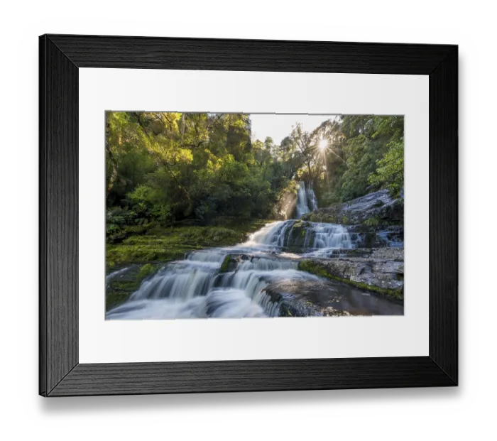 Framed Print : McLean waterfall, Sun Star, The Catlins
