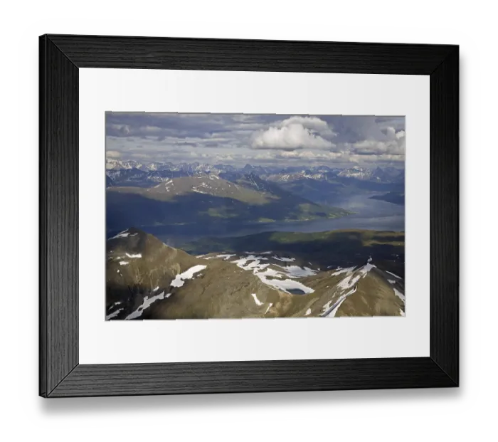 Framed Print : View over mountain ranges and sea inlets at Svalbard Framed Print : View over mountain ranges and sea inlets at Svalbard
