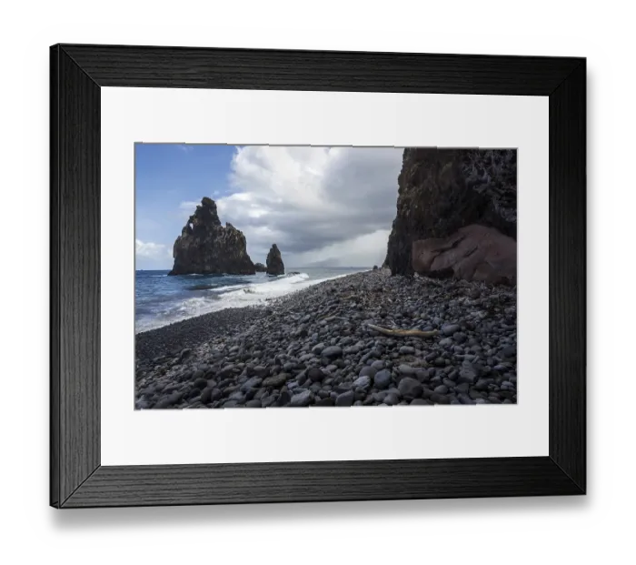 Framed Print : Volcanic rock formations, Ilheus da Ribeira da Janela rock spires