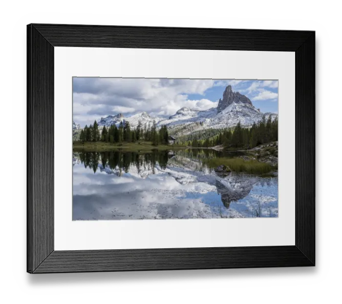 Framed Print : Monte Pelmo reflected in the mountain lake Lago Federa