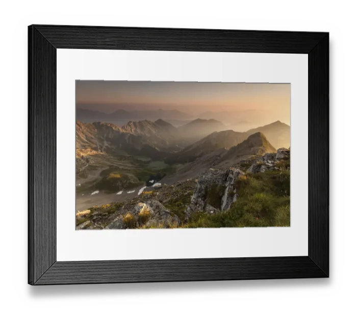 Framed Print : Sunrise on the Soiernspitze with a view of the Soiernsee lakes