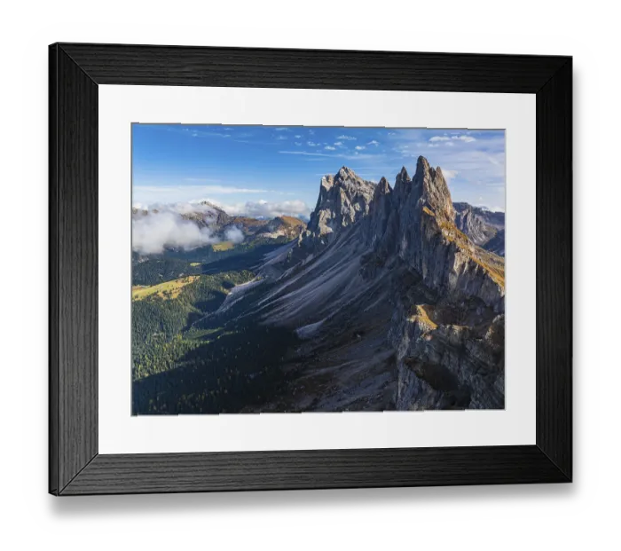 Framed Print : The Sas Rigais and Furchetta peaks of the Odle Group