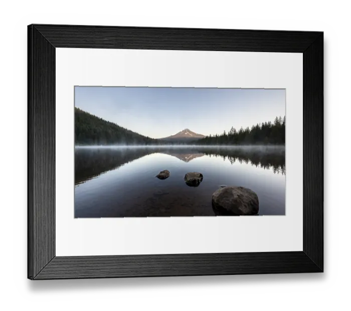 Framed Print : Three stones in the water, reflection of the volcano Mt
