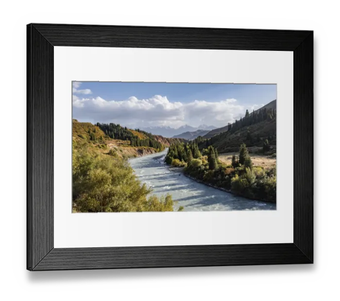 Framed Print : Naryn River and mountain panorama in autumn Framed Print : Naryn River and mountain panorama in autumn