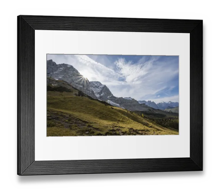 Framed Print : Mountain landscape with yellow meadows in autumn