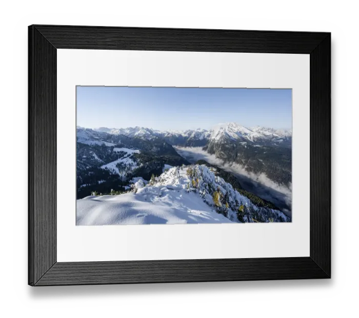 Framed Print : Snow-covered summit of the Jenner with viewing platform in autumn