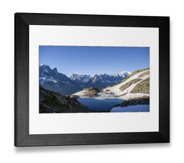 Framed Print : Mountain landscape in the morning light with mountain lake Lac Blanc