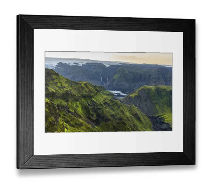 Framed Print : Moss-covered mountains at sunset Framed Print : Moss-covered mountains at sunset