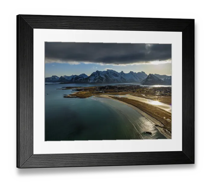 Framed Print : Aerial view of beach and mountains Framed Print : Aerial view of beach and mountains