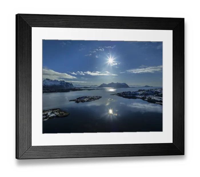 Framed Print : Aerial view of fjord and steep mountains Framed Print : Aerial view of fjord and steep mountains