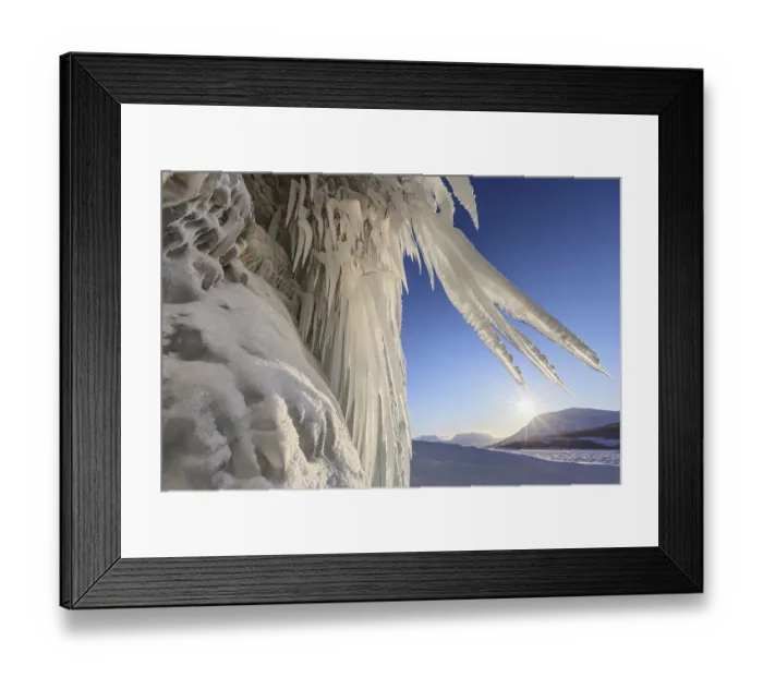 Framed Print : Ice formations, icicles, frozen lake