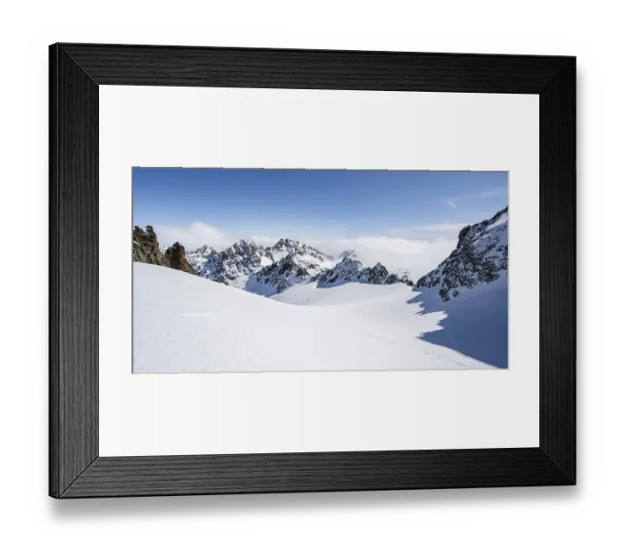 Framed Print : Rocky mountain peaks and glacier Vadret da Porchabella in winter