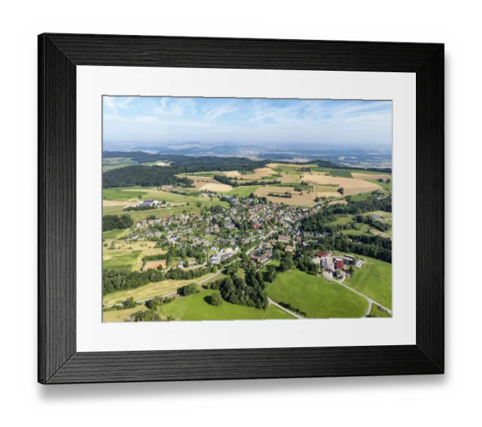 Framed Print : Aerial view of the municipality of Schienen on the Schienerberg mountain range