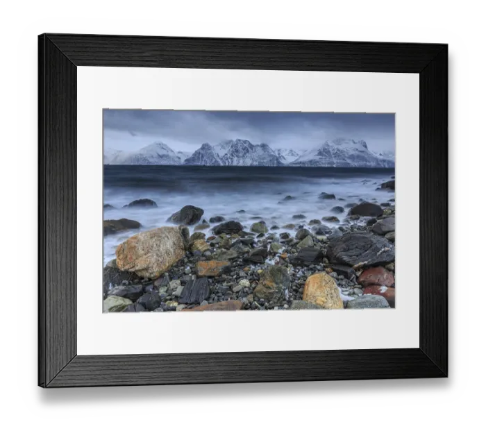 Framed Print : Stones, coast, sea, waves, mountains Framed Print : Stones, coast, sea, waves, mountains