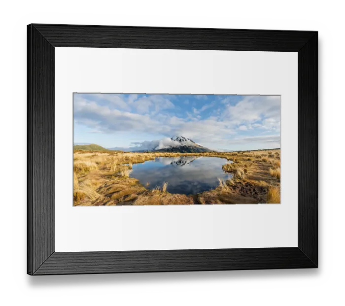 Framed Print : Reflection in Pouakai Tarn, stratovolcano Mount Taranaki or Mount Egmont