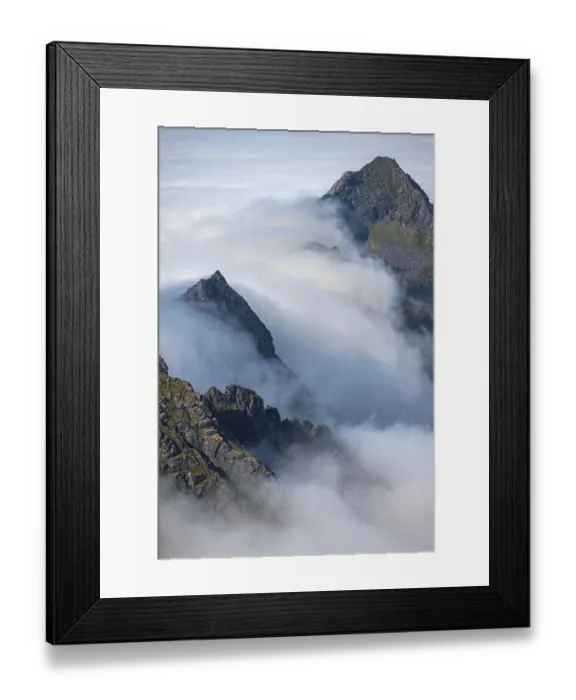 Framed Print : Mountain landscape in clouds, view from the top of Stornappstinden