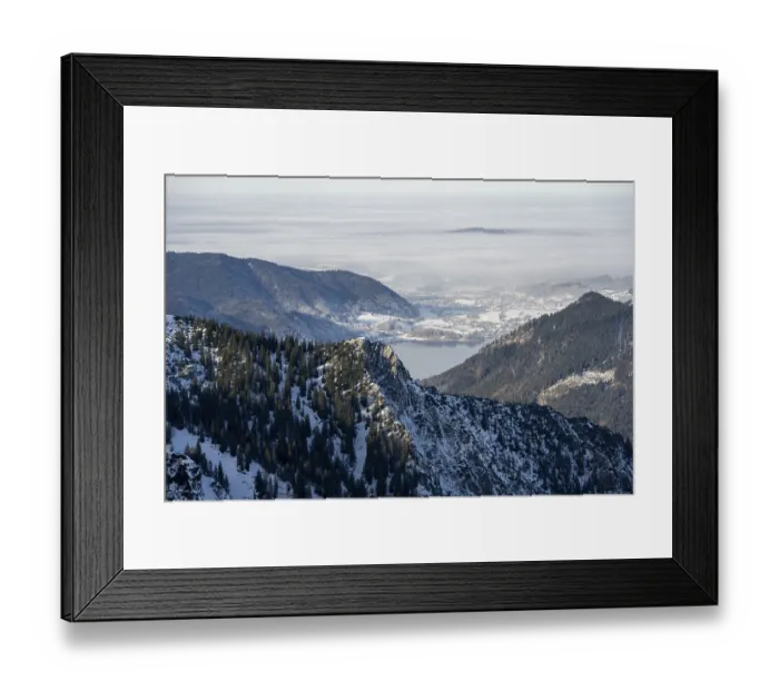 Framed Print : View of Schliersee and the foothills of the Alps in winter with snow