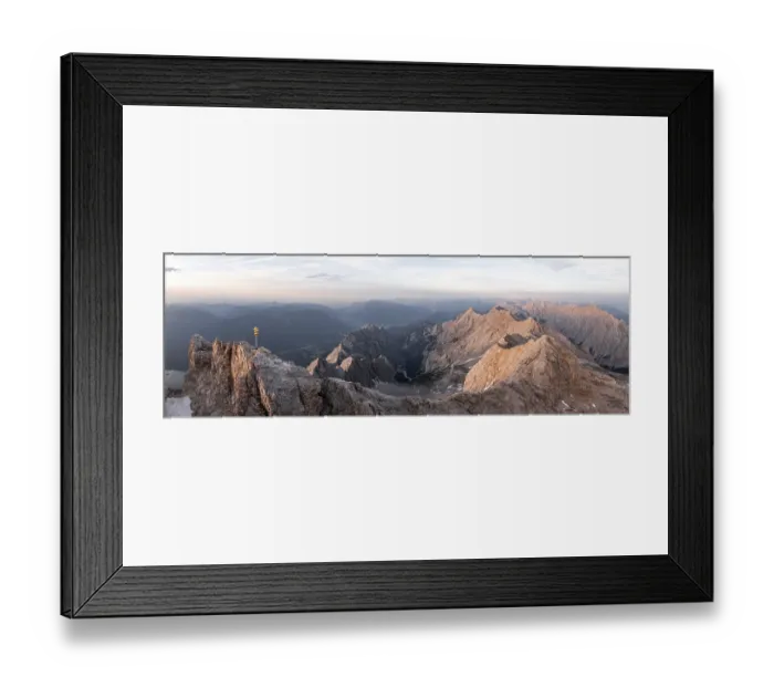 Framed Print : Alpine panorama, aerial view, Zugspitze and summit cross