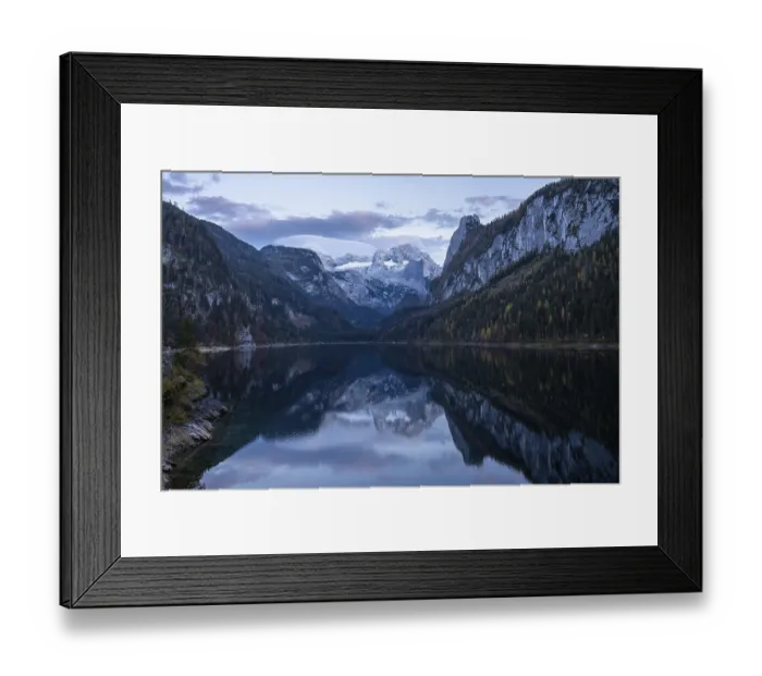 Framed Print : The Vordere Gosausee lake in autumn with a view of the Dachstein mountain range Framed Print : The Vordere Gosausee lake in autumn with a view of the Dachstein mountain range