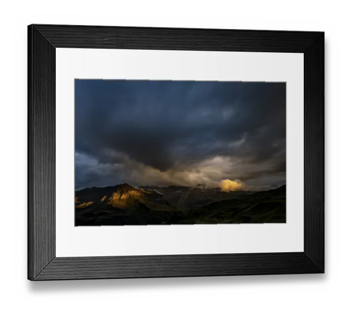 Framed Print : Montafon mountains with dramatic cloudy sky at sunset Framed Print : Montafon mountains with dramatic cloudy sky at sunset