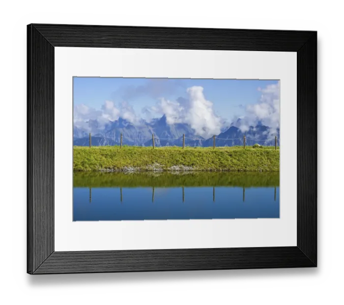 Framed Print : Artificial lake, snow pond, at the mountain station of the Kanzelwand cable car Framed Print : Artificial lake, snow pond, at the mountain station of the Kanzelwand cable car