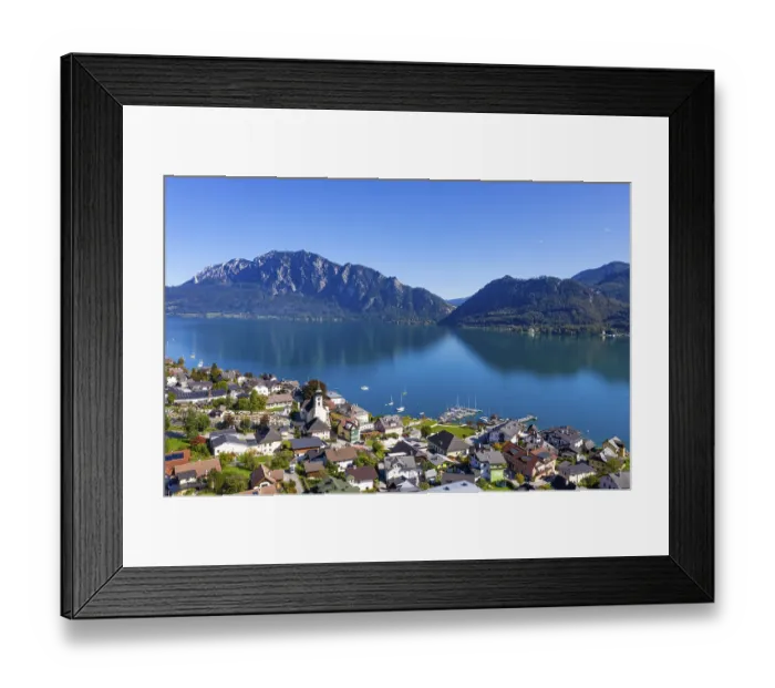 Framed Print : Drone recording, Unterach am Attersee with Hoellengebirge Framed Print : Drone recording, Unterach am Attersee with Hoellengebirge