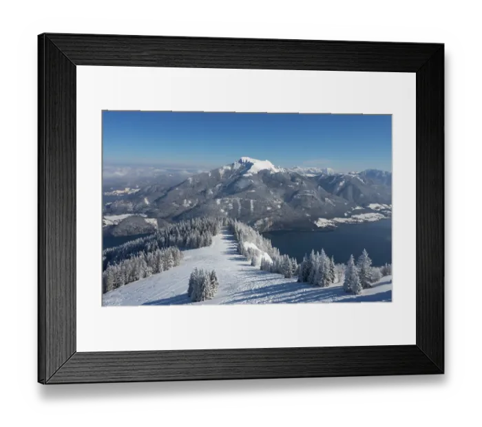 Framed Print : Drone shot, winter landscape with ski tracks in deep snow Framed Print : Drone shot, winter landscape with ski tracks in deep snow
