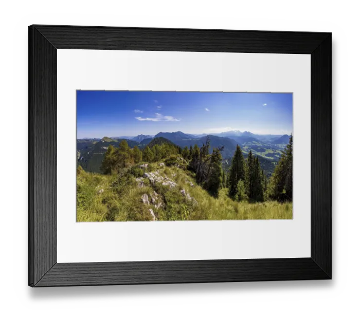 Framed Print : Mountain forest on the way to the Einberg with a view of the Osterhorn group Framed Print : Mountain forest on the way to the Einberg with a view of the Osterhorn group