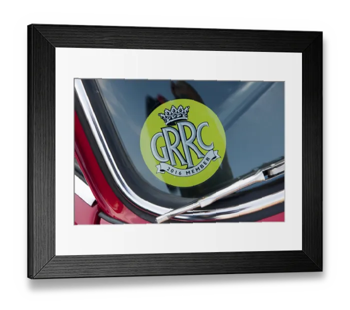 Framed Print : Sticker Goodwood Road Racing Club on windscreen of classic car from Goodwood member Framed Print : Sticker Goodwood Road Racing Club on windscreen of classic car from Goodwood member