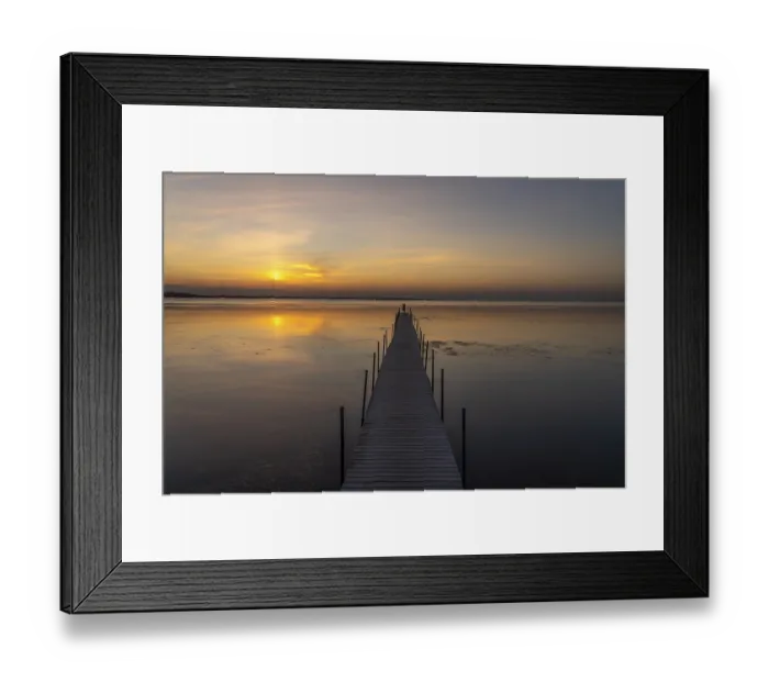 Framed Print : Sunset on a jetty in the Limfjord near Hvalpsund