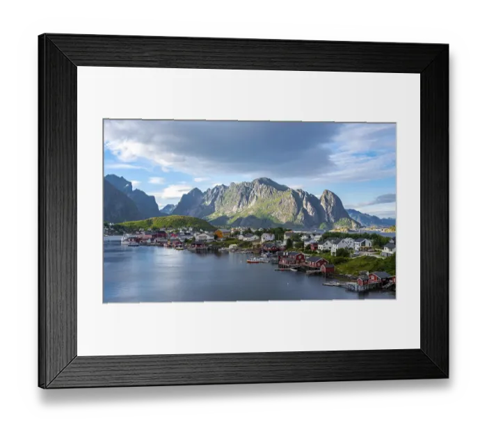 Framed Print : Reine, Reinefjord with mountains Framed Print : Reine, Reinefjord with mountains