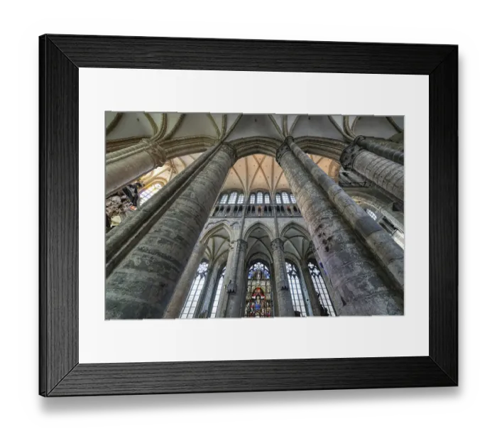 Framed Print : Gothic St. Nicholas Church, Vaulted ceiling and columns of the central nave Framed Print : Gothic St. Nicholas Church, Vaulted ceiling and columns of the central nave