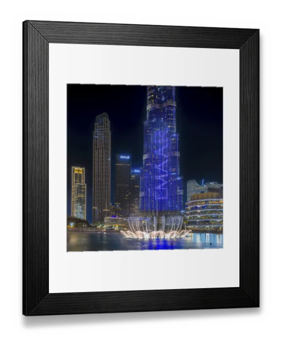 Framed Print : Night shot, water feature in Burj Khalifa Lake