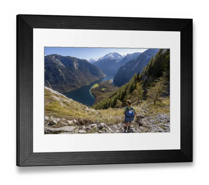 Framed Print : Mountaineers on a mountain hiking trail