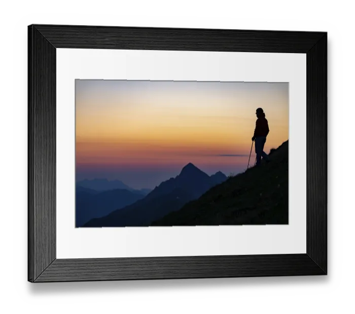 Framed Print : Mountaineer on mountain ridge with Rothorn peak in the background at blue hour Framed Print : Mountaineer on mountain ridge with Rothorn peak in the background at blue hour