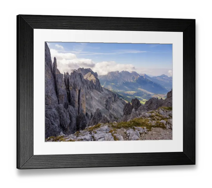 Framed Print : View from the Santner Pass over rose garden and Latemar