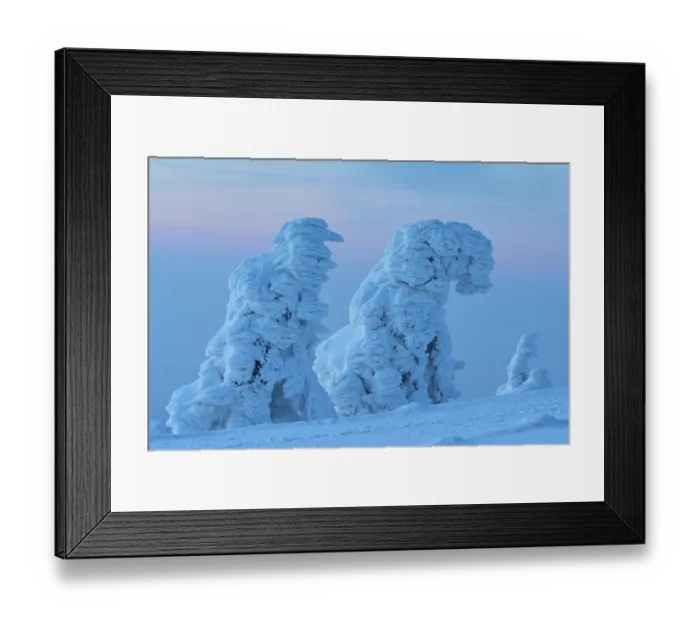 Framed Print : Snow-covered ice formations glow in the blue light of a cold winter evening Framed Print : Snow-covered ice formations glow in the blue light of a cold winter evening