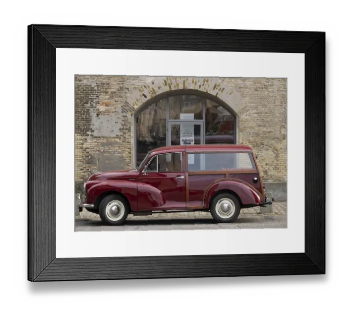 Framed Print : Vintage car parked in front of the cultural centre The Arctic House or Det Arktische Hus