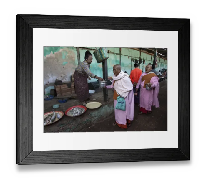 Framed Print : Buddhist monks collecting money