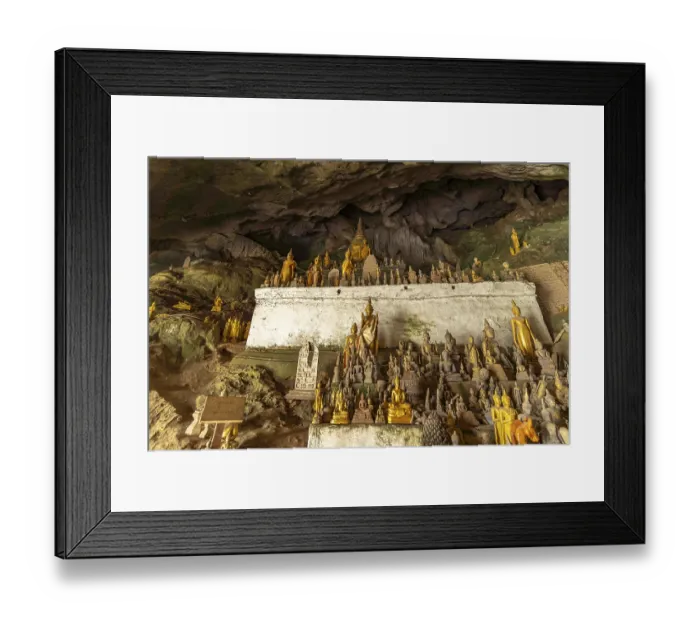 Framed Print : Buddha statues in the Pak Ou caves near Luang Prabang
