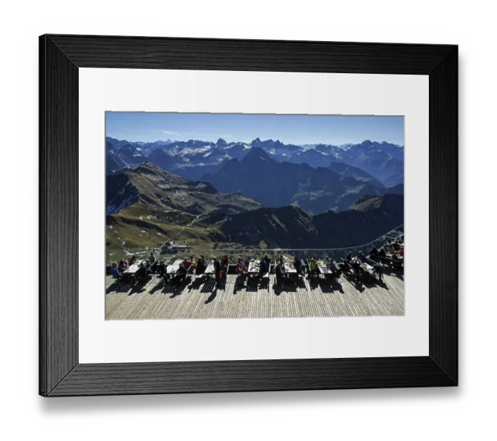 Framed Print : People on the viewing terrace of the Nebelhorn summit station