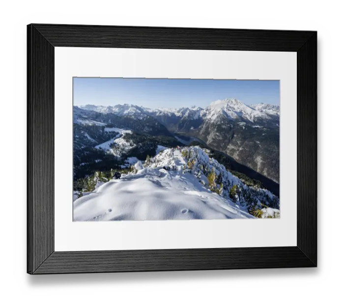 Framed Print : Snow-covered summit of the Jenner with viewing platform in autumn Framed Print : Snow-covered summit of the Jenner with viewing platform in autumn